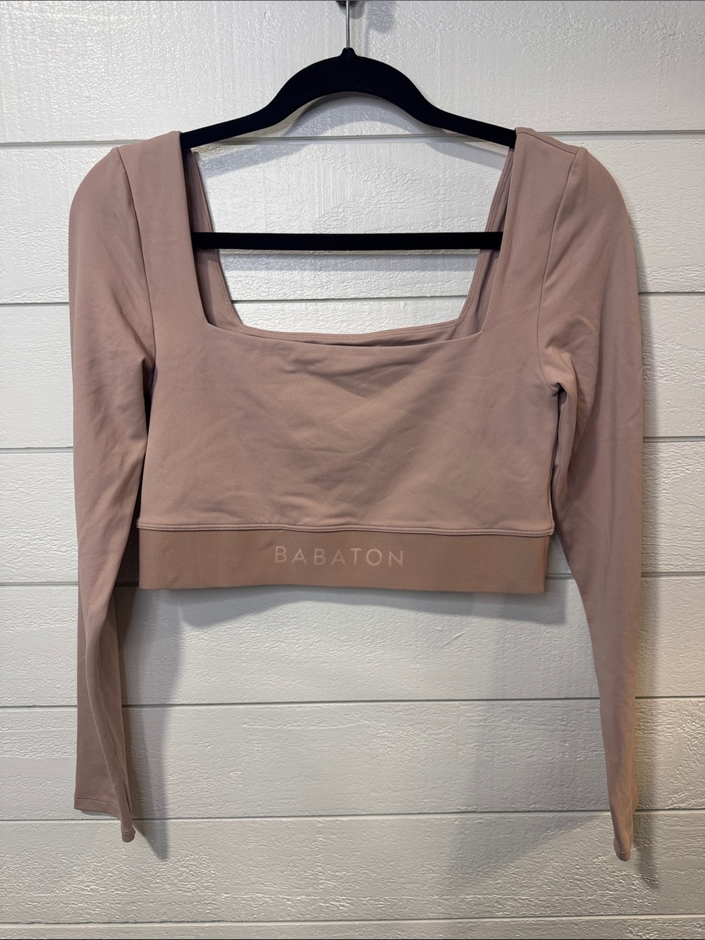 Babaton Dusty Rose Long Sleeve Square Neck Crop Top- MEDIUM